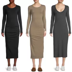 James Perse Damenkleid langarm gerissen Baumwolle Elasthan Stretch Midi Bodycon - Bild 1 von 9