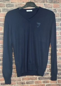 VERSACE COLLECTION Men's Size Medium Navy Blue 100% Wool V-Neck Sweater - Picture 1 of 11