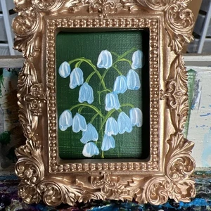 ORIGINAL Maiglöckchen, Blumen, original Miniaturgemälde, klein, mini, gerahmt - Bild 1 von 3