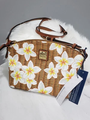 Bolso Bandolera Dooney & Bourke Plumeria Suki Blanco Amarillo Flores Marrón Correa Foto 1 de 4