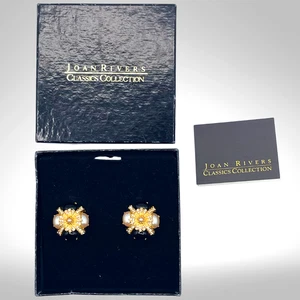 Joan Rivers Malteser Kreuz Ohrringe Kunstperlen Strass schwarz Emaille ClipOn Vintage - Bild 1 von 10