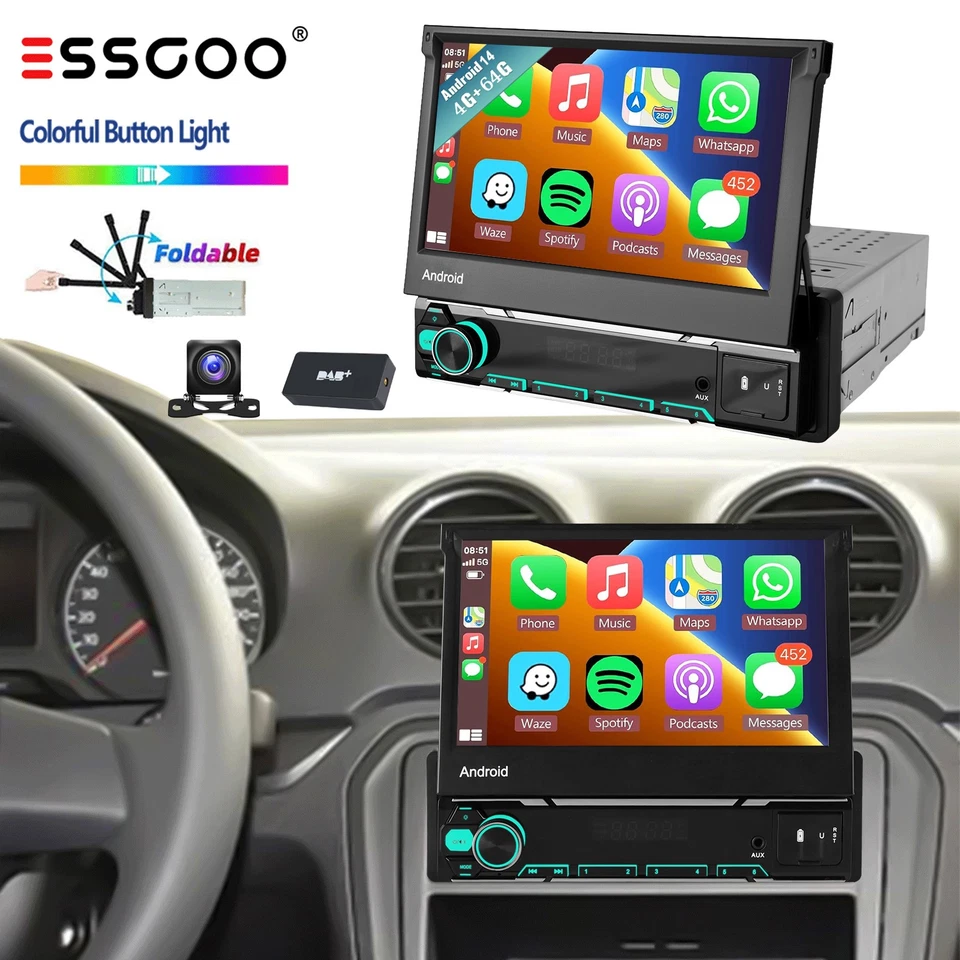 DAB 7" 1DIN Flip Autoradio Touchscreen Bildschirm MP5 Player Radio Bluetooth Kam - Bild 1 von 4