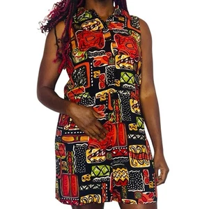 Multi Colored 90s Vintage Women Collar Romper Shorts - Picture 1 of 7