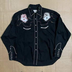 Rockmount Ranch Wear Shirt Sz Large Royal Flush Embroidered Western Pearl Snap - Picture 1 of 7