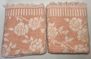 2 Kanone Fransen Pfirsich Koralle Baumwolle Badetücher Vintage 20x40 sehr guter Zustand 224 - Bild 1 von 12