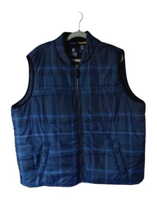 Chaps Men's XXL Quilted Puffer Vest Full Zip Plaid Fleece Lined Pockets Navy - Picture 1 of 4