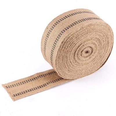 ZOENHOU Jute Webbing 2" x 33yd Upholstery Furniture Chair Webbing Black Stripes - Image 1 of 4