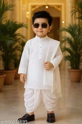 Kids Dress For Boys Kurta with Dhoti Traditional Indian Attire Outfit for Gift - Image 1 of 4