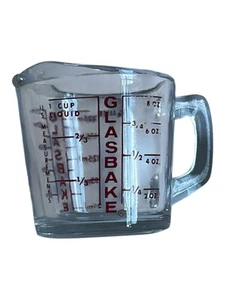 Glasbake Red Lettering 1 Cup 8 oz Glass Measuring Cup Excellent Used Condition - Picture 1 of 6