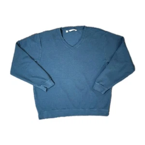 Cutter And Buck Sweater Men’s XL V Neck Ribbed Blue Sweatshirt Cotton - Picture 1 of 3