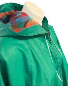Vintage Misty Harbor Hooded Green Rain Coat Slicker Rainbow Plaid Lined Women XL - Picture 1 of 12