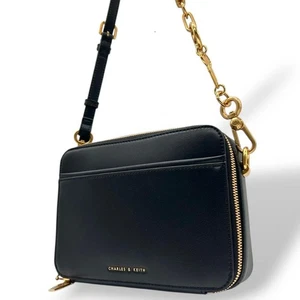 Charles & Keith Black Leather Shoulder Bag Crossbody Used - Picture 1 of 10