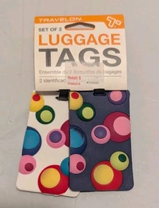 Travelon Luggage Tags Set of 2 Colorful Plastic Dots Plastic ID Holders NEW - Picture 1 of 3
