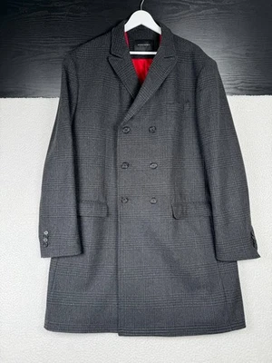 Banana Republic Peacoat Men 2XL Dark Gray Houndstooth Plaid Wool Double Breasted - Image 1 of 4