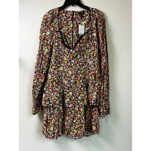 AFRM Modesto Sweetheart Black Wildflower Long Sleeve Ruffle Mini Dress XS NWT - Picture 1 of 14