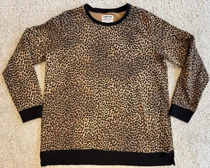 Lands’ End Serious Sweats Womens Leopard Print Crew Neck Sweatshirt Size Large - Foto 1 di 4