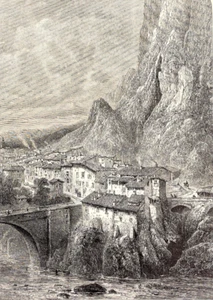 Bridge at Sisteron France woodcut print Picturesque Europe 1875 - Picture 1 of 3