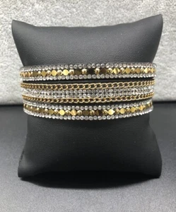 Schwarz & Gold & CZs, großes Wickelarmband, neu, trendy - Bild 1 von 4
