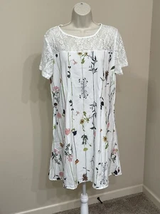 Women’s White Floral Print Short Sleeve Crew Neck Above Knee Summer Dress s L - Picture 1 of 9