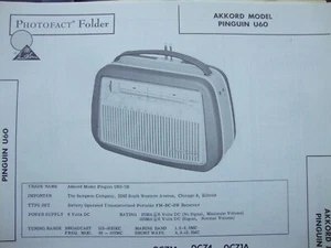 Original Sams Photofact Manual AKKORD PINGUIN U60 (539) - Picture 1 of 1