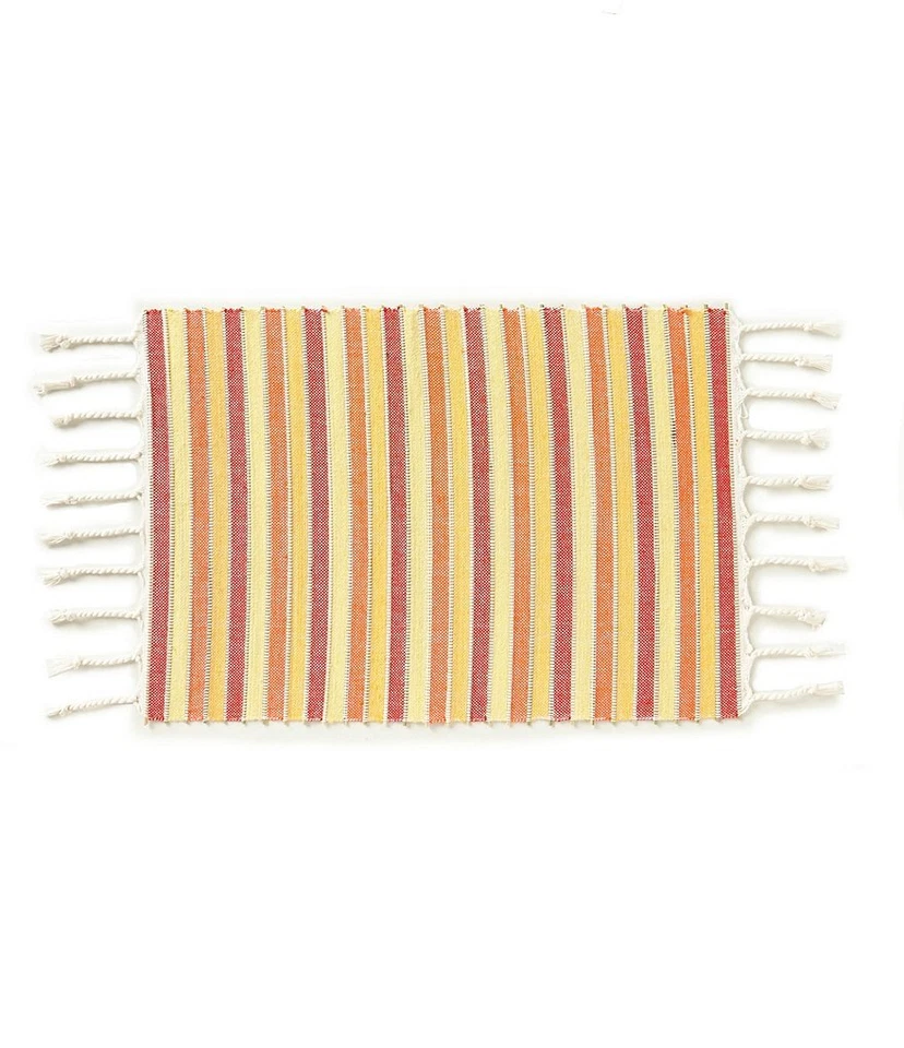 Fiesta Cary Striped Braided Fringe Placemat set of 4 scarlet yellow orange new  - Image 1 of 1