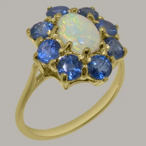 9ct Yellow Gold Natural Opal & Sapphire Womens Cluster Ring - Sizes J to Z - Picture 1 of 5