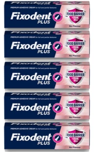 5x 40g (200g) Fixodent Plus Foodseal Denture Adhesive - Food Barrier Strong Hold - Picture 1 of 7