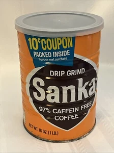 Vintage Empty Sanka Coffee Can Tin Container 97% Caffeine Free 1 Lb 16 Oz - Picture 1 of 7