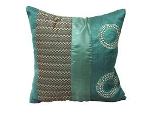 (29836) FUNDA DE COJIN CAMA SOFA CUADRADA GRANDE VERDE OSCURO AZULADO BORDADO - Picture 1 of 1