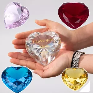 jewelry crystal heart diamond wedding décor presents paperweight big 90mm - Picture 1 of 13