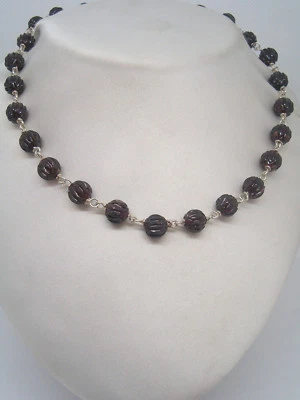 Girocollo in Argento 925 con sfere di GRANATO naturale - collana pietre dure - - Immagine 1 di 4