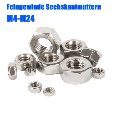 Feingewinde Sechskantmuttern Edelstahl V2A Muttern Mutter M4 M5 M6 M8 M10 - M24 - Bild 1 von 4