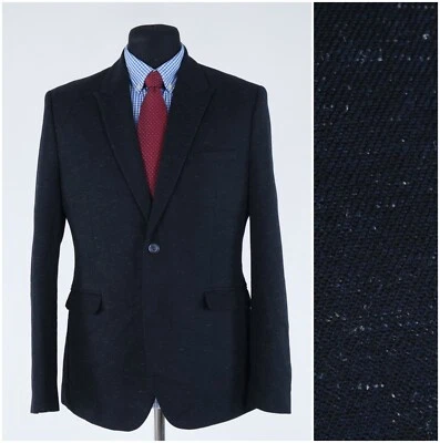 Mens Navy Blue Blazer 40R UK Size H&M Wool Sport Coat Slim Jacket - Image 1 of 4