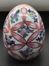 Egg glazed porcelain 5" X 3.5" with pink ribbons lavender flowers gold details