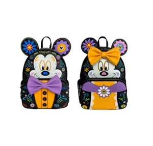 Loungefly Disney Mickey and Minnie Mouse Sugar Skull Cosplay Mini Backpack Set - Picture 1 of 3