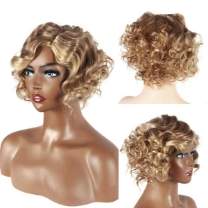 10 Inch Short Women Curly Wavy Bob Wig Fluffy Blonde Hair Cosplay Casual Wig US - Picture 1 of 9