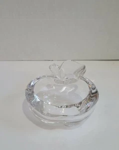 ART VANNES FRANCE French Crystal Clear Stemmed Apple Trinket Dish Bowl Signed - Picture 1 of 10