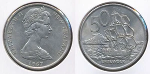 Cincuenta centavos 50c de Nueva Zelanda 1967 (HMS Endeavour) - sin circular - Imagen 1 de 3