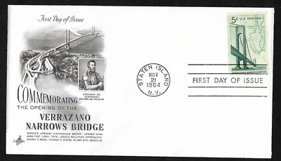  #1258 5c Verrazano Narrows Bridge - ArtCraft FDC (no logo Cachet) - Image 1 of 2
