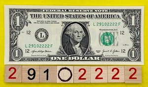 Five of a Kind 2s FOUR in a ROW Two Quad Fancy Serial Number One Dollar Bill FW - Picture 1 of 7