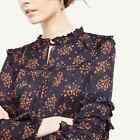 Ann Taylor Navy Ruffled Blouse With Orange Floral Print Xs