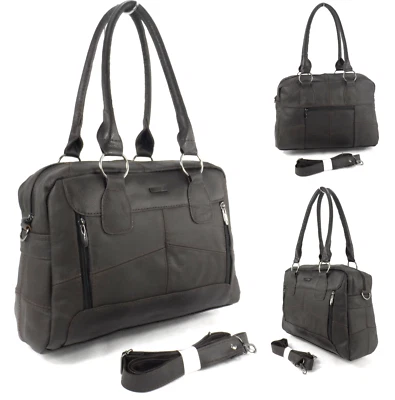 Ladies Genuine Cowhide Real Leather Lorenz Everyday Shoulder Bag Weekend Handbag - Image 1 of 4