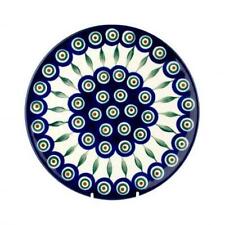 Round Platter 21.5cms - Green/Red/White Spots(Peacock)-C233-0054X-Polish Pottery