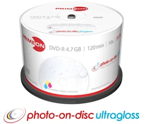 50 Primeon Rohlinge DVD-R full printable Ultragloss water 4,7GB 16x Spindel,NEU - Bild 1 von 8