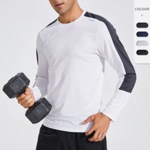 Men's Reflective Long Sleeve T-Shirt Round Neck Cycling Sport Casual Fitness Top - Picture 1 of 16