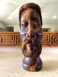 Vintage Hand Carved Wood Figure of Male Head, Signed P Sinclair Jamaican Carving - Picture 1 of 7
