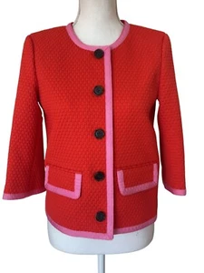 NWT J. Crew three quarter sleeve jacket matelasse pink orange brilliant sunset S - Picture 1 of 11