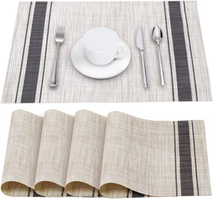 Table Mats Set of 4 Crossweave Woven Vinyl Placemats Non-Slip Kitchen Placemats - Picture 1 of 12