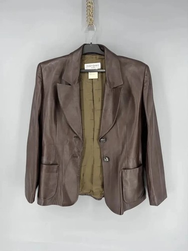 SAINT LAURENT (YSL) Autentica Giacca di Pelle Vintage Yves Saint Laurent Donna US 12 Italiana