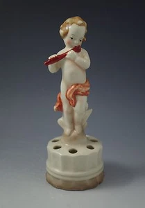 GOEBEL CHERUB PUTTI FIGURINE WITH FLUTE  FLOWER FROG FULL BEE 1945-1949 ANTIQUE - Picture 1 of 4